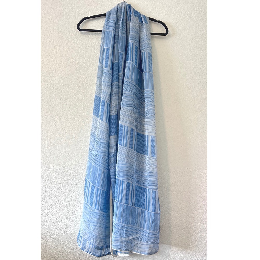 Blue‎ White Patchwork Print Scarf Lightweight Striped Polka Dot Wrap